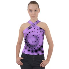 Abstract Black Purple Polka Dot Swirl Cross Neck Velour Top by SpinnyChairDesigns