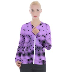 Abstract Black Purple Polka Dot Swirl Casual Zip Up Jacket by SpinnyChairDesigns