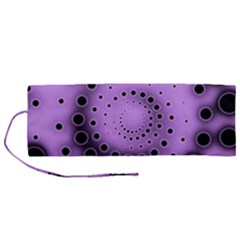 Abstract Black Purple Polka Dot Swirl Roll Up Canvas Pencil Holder (m) by SpinnyChairDesigns