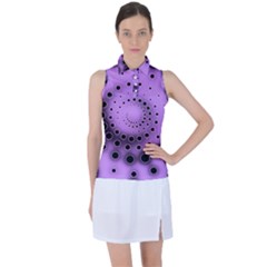 Abstract Black Purple Polka Dot Swirl Women s Sleeveless Polo Tee by SpinnyChairDesigns