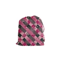 Abstract Pink Grey Stripes Drawstring Pouch (small) by SpinnyChairDesigns