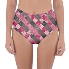 Abstract Pink Grey Stripes Reversible High-waist Bikini Bottoms by SpinnyChairDesigns