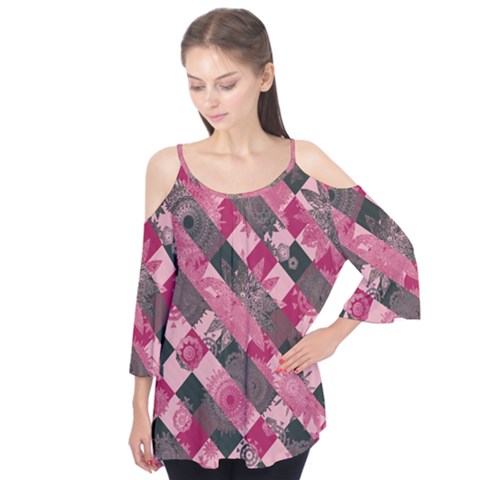 Abstract Pink Grey Stripes Flutter Tees by SpinnyChairDesigns