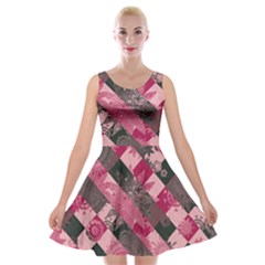 Abstract Pink Grey Stripes Velvet Skater Dress