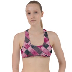 Abstract Pink Grey Stripes Criss Cross Racerback Sports Bra by SpinnyChairDesigns