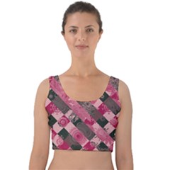 Abstract Pink Grey Stripes Velvet Crop Top by SpinnyChairDesigns