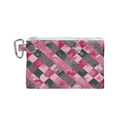 Abstract Pink Grey Stripes Canvas Cosmetic Bag (small) by SpinnyChairDesigns