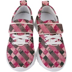 Abstract Pink Grey Stripes Kids  Velcro Strap Shoes by SpinnyChairDesigns