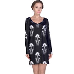 Black And White Skulls Long Sleeve Nightdress by SpinnyChairDesigns
