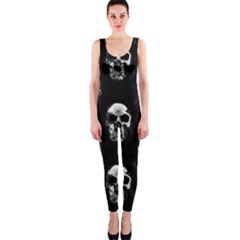 Black And White Skulls One Piece Catsuit by SpinnyChairDesigns