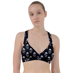 Black And White Skulls Sweetheart Sports Bra by SpinnyChairDesigns