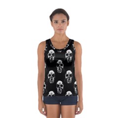 Black And White Skulls Sport Tank Top  by SpinnyChairDesigns