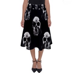 Black And White Skulls Perfect Length Midi Skirt by SpinnyChairDesigns