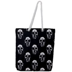 Black And White Skulls Full Print Rope Handle Tote (large) by SpinnyChairDesigns