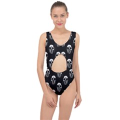 Black And White Skulls Center Cut Out Swimsuit by SpinnyChairDesigns