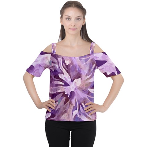 Plum Purple Abstract Floral Pattern Cutout Shoulder Tee by SpinnyChairDesigns