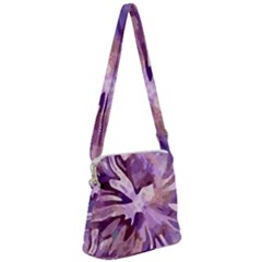 Plum Purple Abstract Floral Pattern Zipper Messenger Bag by SpinnyChairDesigns