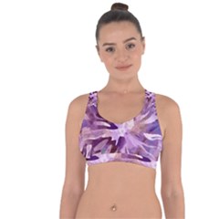 Plum Purple Abstract Floral Pattern Cross String Back Sports Bra by SpinnyChairDesigns