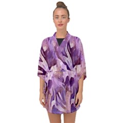 Plum Purple Abstract Floral Pattern Half Sleeve Chiffon Kimono by SpinnyChairDesigns