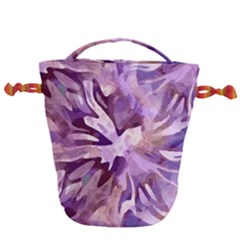 Plum Purple Abstract Floral Pattern Drawstring Bucket Bag by SpinnyChairDesigns