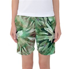 Green Brown Abstract Floral Pattern Women s Basketball Shorts by SpinnyChairDesigns