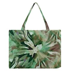 Green Brown Abstract Floral Pattern Zipper Medium Tote Bag by SpinnyChairDesigns