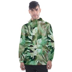 Green Brown Abstract Floral Pattern Men s Front Pocket Pullover Windbreaker by SpinnyChairDesigns