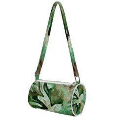 Green Brown Abstract Floral Pattern Mini Cylinder Bag by SpinnyChairDesigns