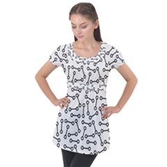 Abstract Black And White Minimalist Puff Sleeve Tunic Top by SpinnyChairDesigns