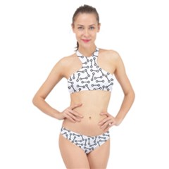 Abstract Black And White Minimalist High Neck Bikini Set by SpinnyChairDesigns