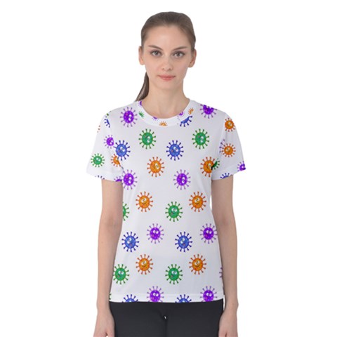 Cartoon Corona Virus Covid 19 Women s Cotton Tee by SpinnyChairDesigns