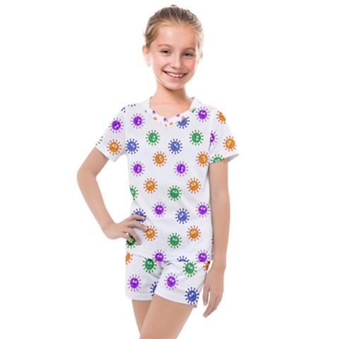 Cartoon Corona Virus Covid 19 Kids  Mesh Tee And Shorts Set by SpinnyChairDesigns