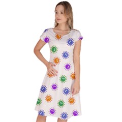 Cartoon Corona Virus Covid 19 Classic Short Sleeve Dress