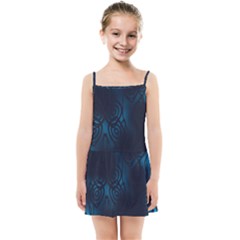 Dark Prussian Blue Abstract Pattern Kids  Summer Sun Dress by SpinnyChairDesigns