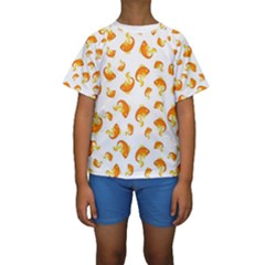 Orange Goldfish Pattern Kids  Short Sleeve Swimwear by SpinnyChairDesigns