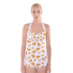 Orange Goldfish Pattern Boyleg Halter Swimsuit  by SpinnyChairDesigns