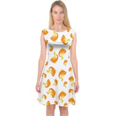 Orange Goldfish Pattern Capsleeve Midi Dress by SpinnyChairDesigns