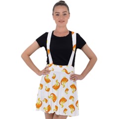 Orange Goldfish Pattern Velvet Suspender Skater Skirt by SpinnyChairDesigns
