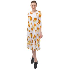 Orange Goldfish Pattern Ruffle End Midi Chiffon Dress by SpinnyChairDesigns