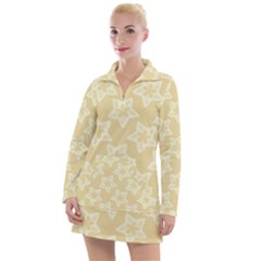 Gold Stars Pattern Women s Long Sleeve Casual Dress by SpinnyChairDesigns