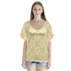 Gold Stars Pattern V-neck Flutter Sleeve Top