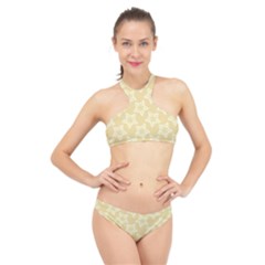 Gold Stars Pattern High Neck Bikini Set by SpinnyChairDesigns