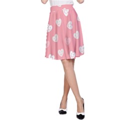 Cute Pink and White Hearts A-Line Skirt