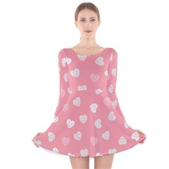 Cute Pink and White Hearts Long Sleeve Velvet Skater Dress