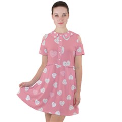Cute Pink and White Hearts Short Sleeve Shoulder Cut Out Dress 