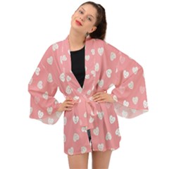 Cute Pink And White Hearts Long Sleeve Kimono by SpinnyChairDesigns