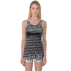 Black And White Abstract Grunge Stripes One Piece Boyleg Swimsuit by SpinnyChairDesigns