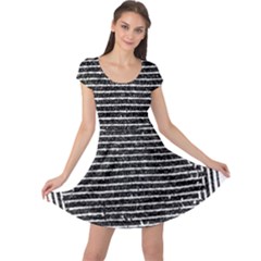 Black And White Abstract Grunge Stripes Cap Sleeve Dress by SpinnyChairDesigns