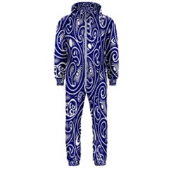 Blue White Paisley Intricate Swirls Hooded Jumpsuit (men)  by SpinnyChairDesigns