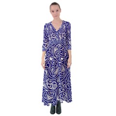 Blue White Paisley Intricate Swirls Button Up Maxi Dress by SpinnyChairDesigns